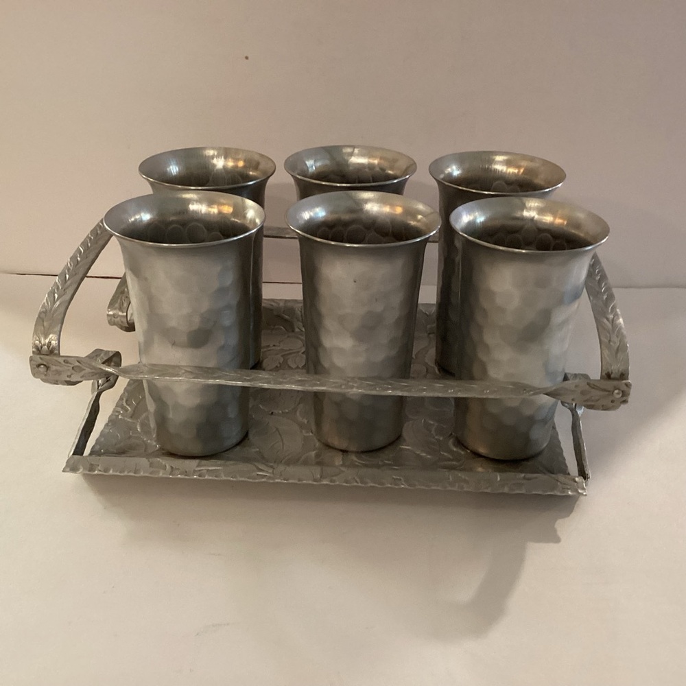Hammered Metal Tumbler Set with Tray